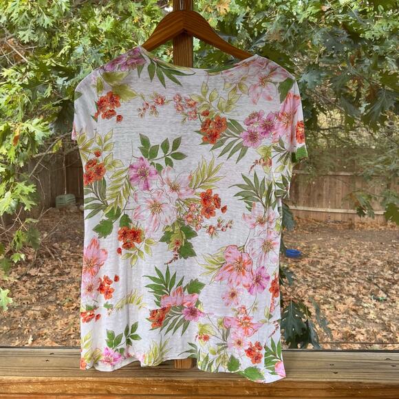 J. Jill Women's 100% Linen Colorful Floral Print Tee Size M - Picture 3 of 9